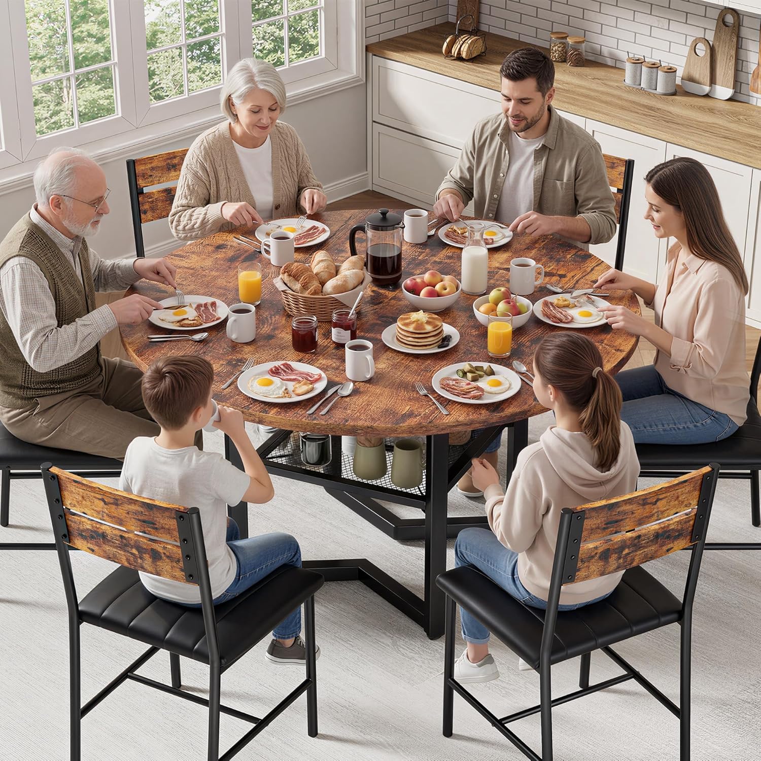 IRONCK 47.2" Wood Round Dining Table for 4, Rustic Brown