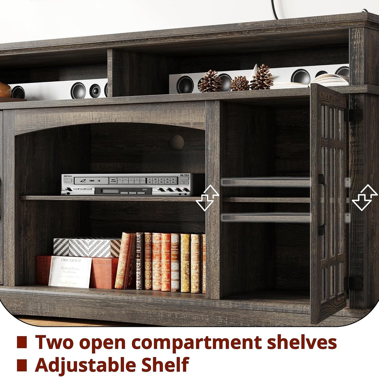 IRONCK Farmhouse TV Stand for 65 Inch TV, 32“Tall Entertainment Cente, Dark Rustic Oak