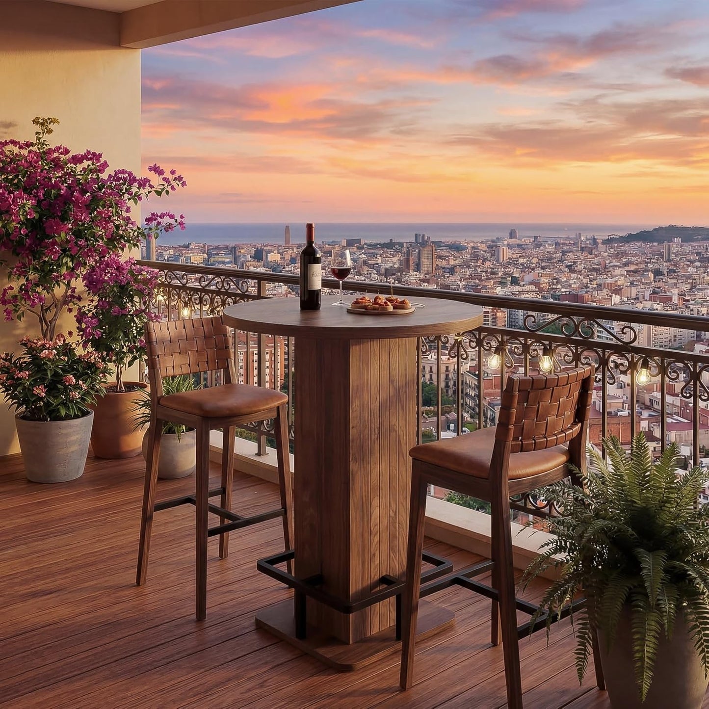 IRONCK 39.4" H Wood Bistro Pub Table with Metal Ring Footrest, Brown(Only Table)