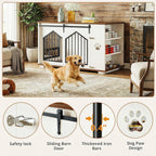 IRONCK Large Dog Crate Furniture with 2 Rotatable Dog Bowls, White