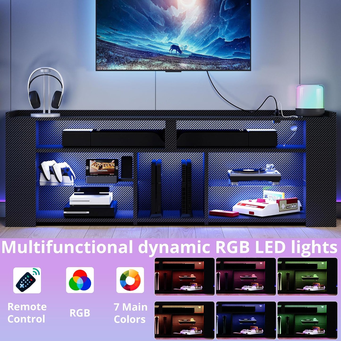 IRONCK Entertainment Center with LED Gaming TV Cabinet for PS4, Black