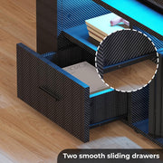 IRONCK TV Stand for 75 Inch TV, Carbon Fiber Entertainment Center with 2 Drawers