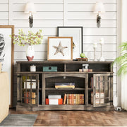 IRONCK Farmhouse TV Stand for 65 Inch TV, 32“Tall Entertainment Cente, Dark Rustic Oak