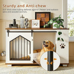 IRONCK Large Dog Crate Furniture with 2 Rotatable Dog Bowls, White