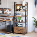 IRONCK 4-Tier Ladder Bookshelf with Louvered Doors, Rustic Brown