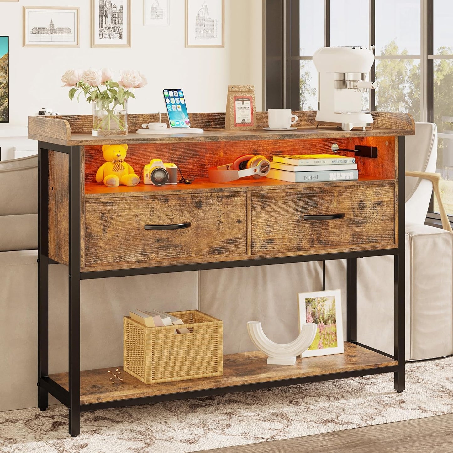 IRONCK LED Entryway Table with 2 Fabric Drawers