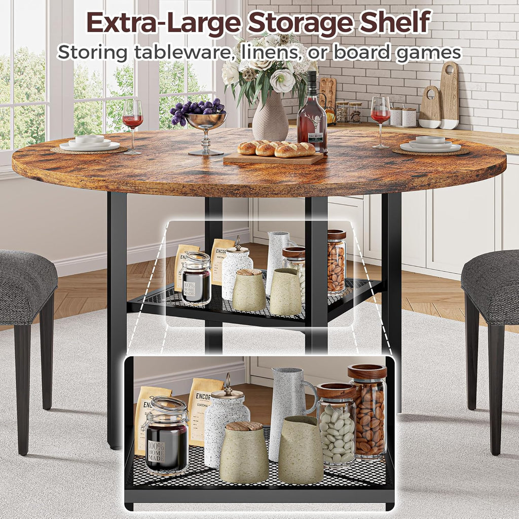 IRONCK 47.2" Wood Round Dining Table for 4, Rustic Brown