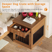 IRONCK Dog Crate Furniture, Wooden Dog Crate with Drawer and Flip-Top Storage, Walnut