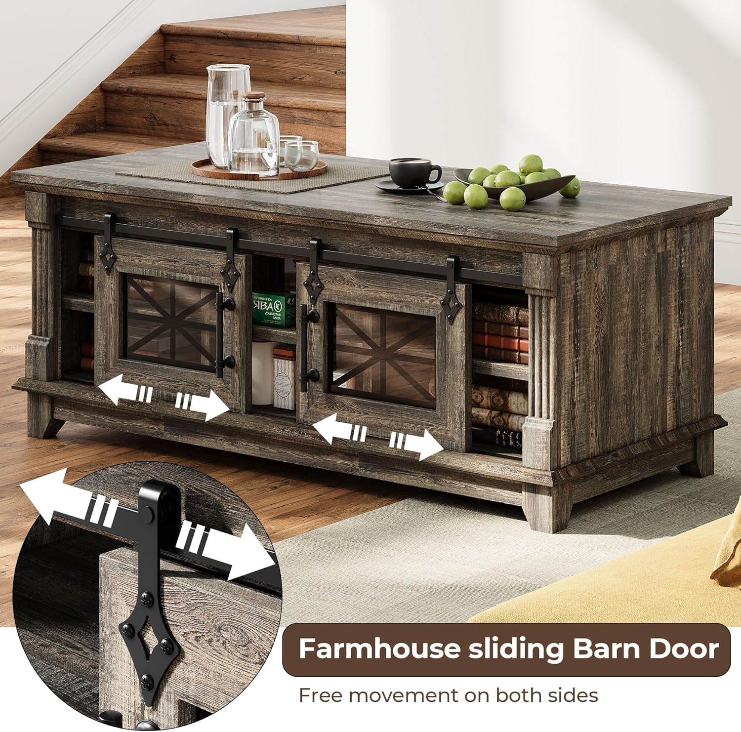 IRONCK 48'' Coffee Table with Sliding Barn Doors