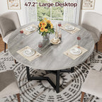 IRONCK 47.2" Round Dining Table with Wooden Tabletop and Metal Base, Gray