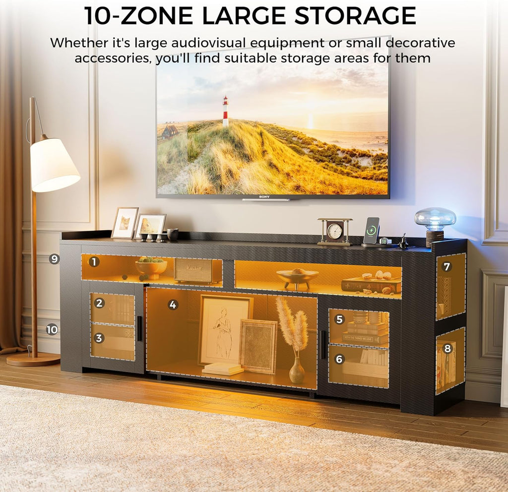 IRONCK TV Stand 75" with Charging Station, LED Entertainment Center