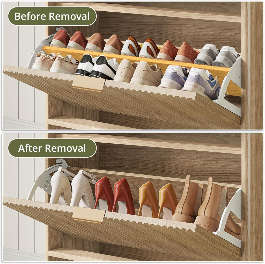 IRONCK Fluted Shoe Cabinet Storage with 2 Flip Drawers