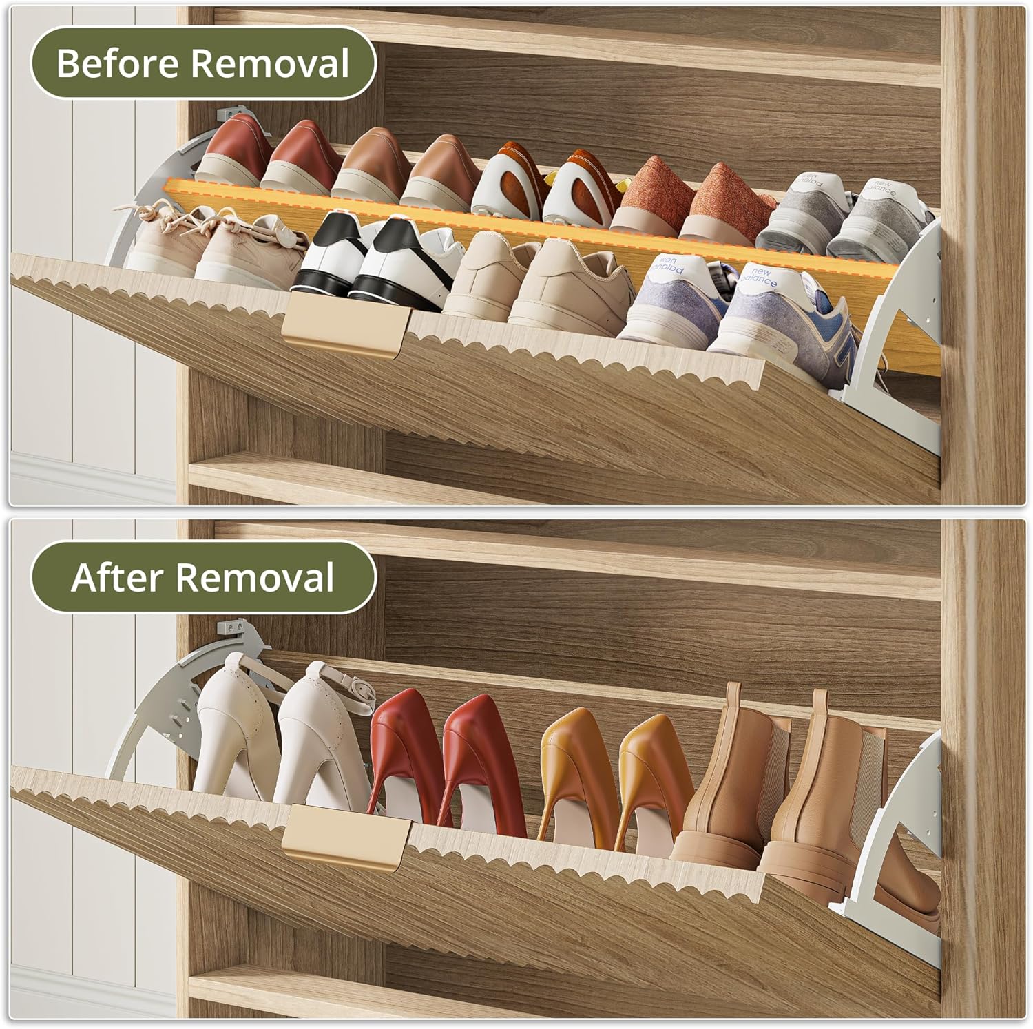 IRONCK Fluted Shoe Cabinet Storage with 2 Flip Drawers