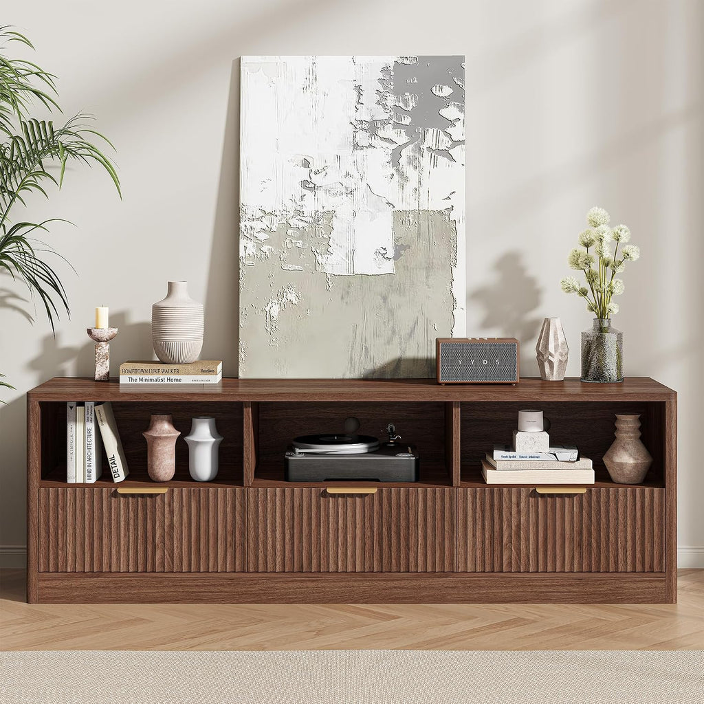 IRONCK 59" Fluted TV Stand for TVs Up to 65", Walnut