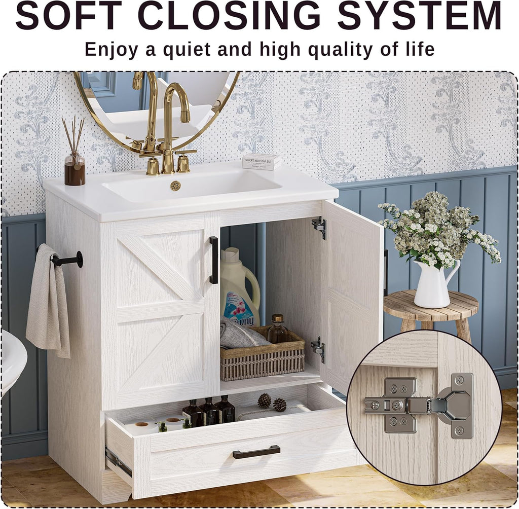 IRONCK 24" Wood Fixture Stand Bathroom Vanity with Sink, Easy Assembly
