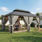 IRONCK Aluminum Patio Gazebo with Double Roof, with Net and Curtain