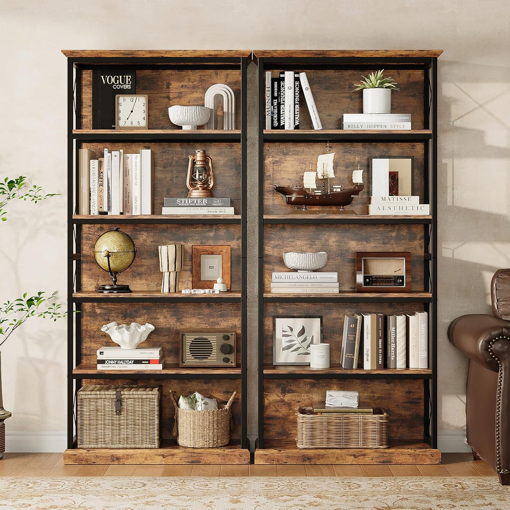 IRONCK 71 Inch5 Tier Industrial  Wood Freestanding BookShelf, Rustic Brown