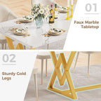 IRONCK 63" Dining Table for 4-6,  with Sturdy Metal Frame-White
