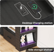 IRONCK TV Stand for 75 Inch TV, Carbon Fiber Entertainment Center with 2 Drawers