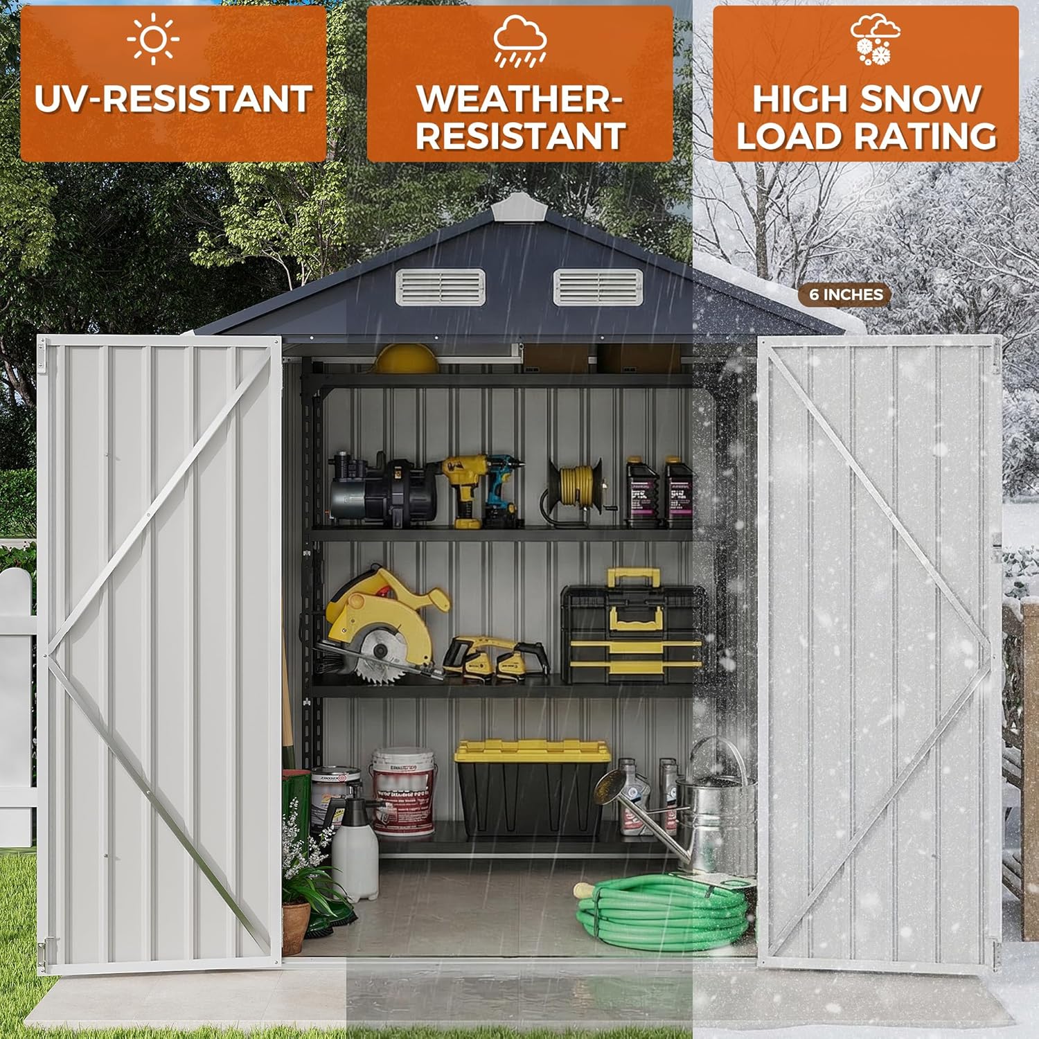 IRONCK 5.7x5.7FT Outdoor Storage Shed, Tool Shed, Dark Blue Galvanized Steel, Lockable Doors, Breathable Vent, Metal Garden Storage, Outdoor Shed, For Backyard, Patio, Poolside