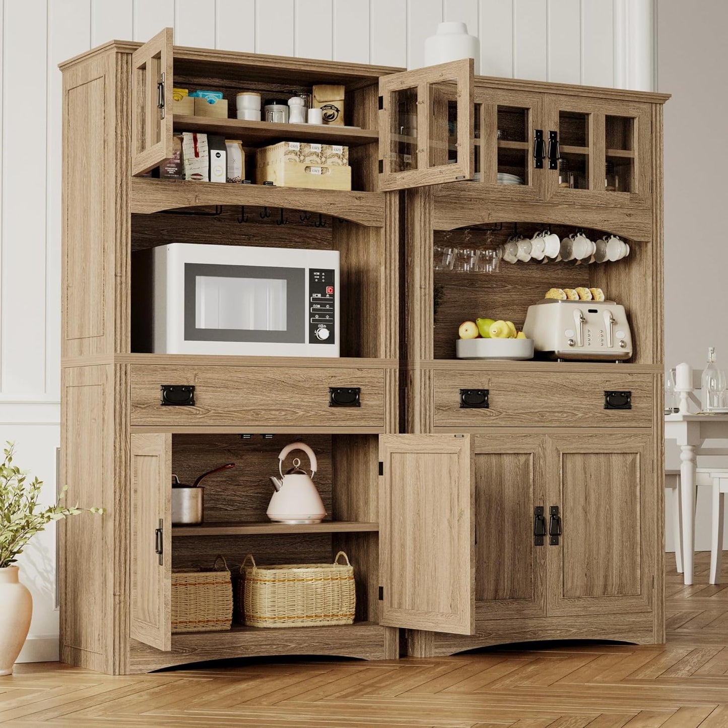 IRONCK Pantry Cabinet with Power Outlets, Kitchen Pantry Storage Cabinet