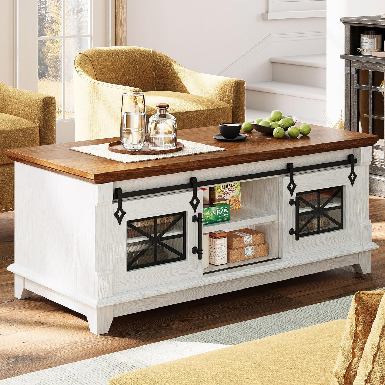 IRONCK 48'' Coffee Table with Sliding Barn Doors