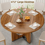 IRONCK 47.2" Wooden Round Dining Table for 4-6 People, Walnut