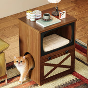 IRONCK Cat House for Indoor 2-in-1 Wooden Cat Condo with Scratching Board, Walnut