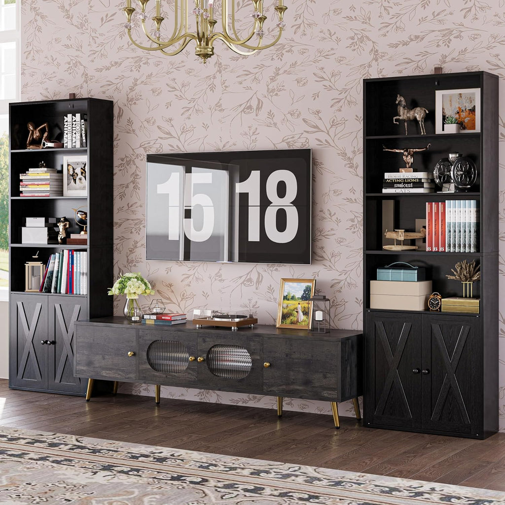 IRONCK Industrial Bookshelves and Bookcases with Doors Set of 2 Floor