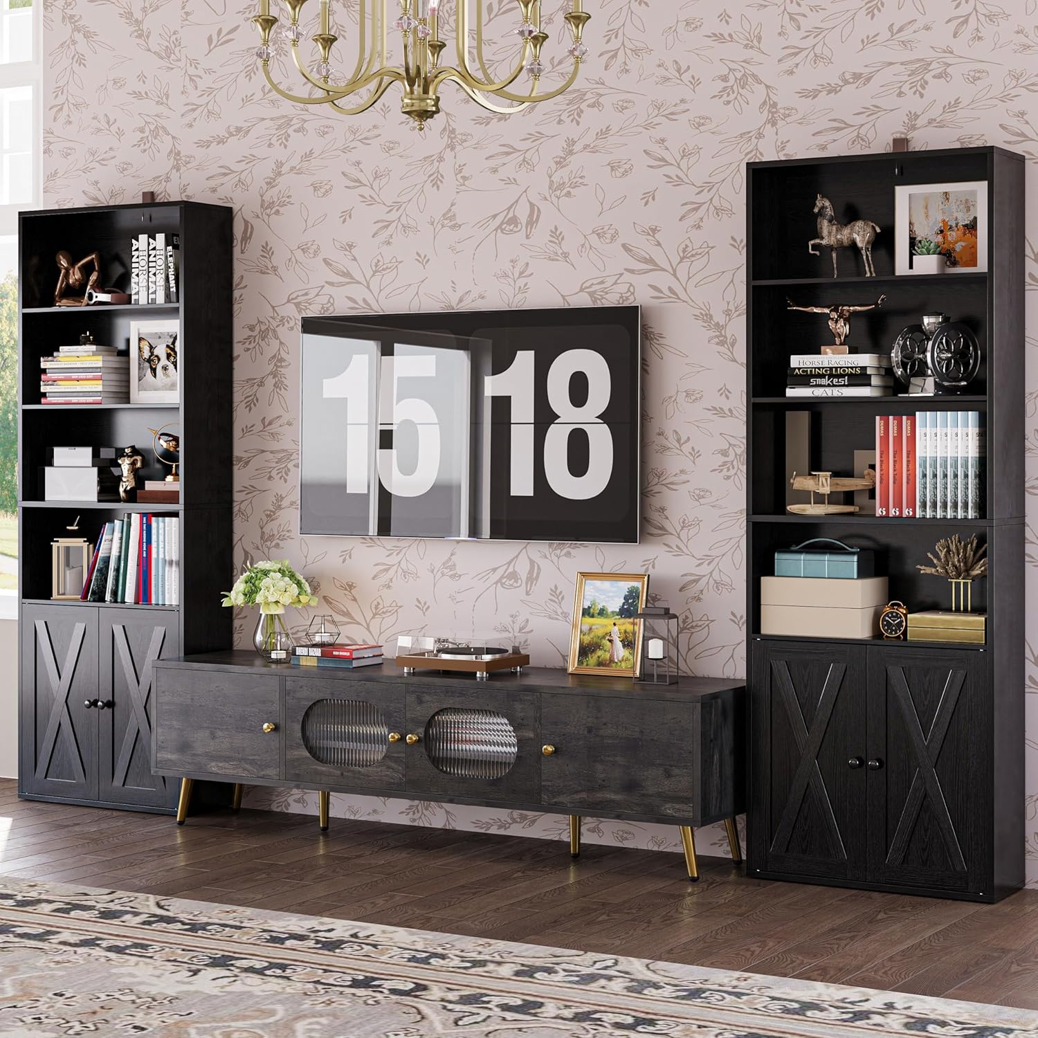 IRONCK Industrial Bookshelves and Bookcases with Doors Set of 2 Floor