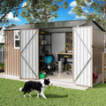 IRONCK 10x8.2FT Outdoor Storage Shed with Clear Window, Tool Shed, Brown Lockable Doors, Breathable Ventilation, 9.5x8 FT Base, Outdoor Shed For Generators/Bikes/Wheelbarrows