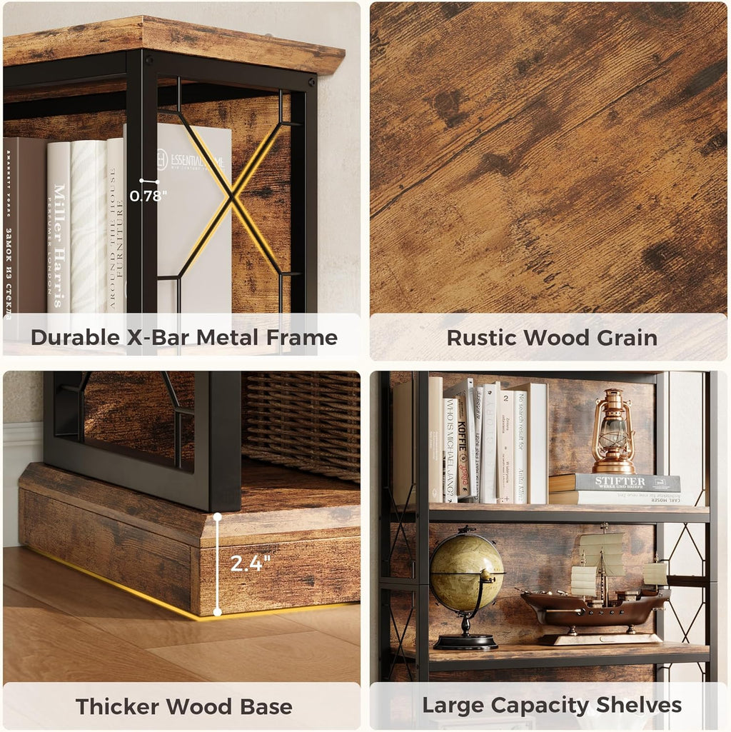 IRONCK 71 Inch5 Tier Industrial  Wood Freestanding BookShelf, Rustic Brown