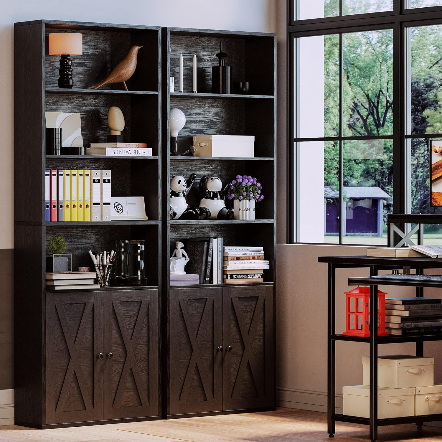 IRONCK 70 in Tall Industrial Bookshelves and Bookcases with Doors, black