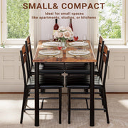 7 Furniture Dining Table Set for 4, Wood Kitchen Table with Upholstered Chairs for Kitchen Room and Small Spaces, Rustic Brown