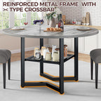 IRONCK 47.2" Round Dining Table with Wooden Tabletop and Metal Base, Gray