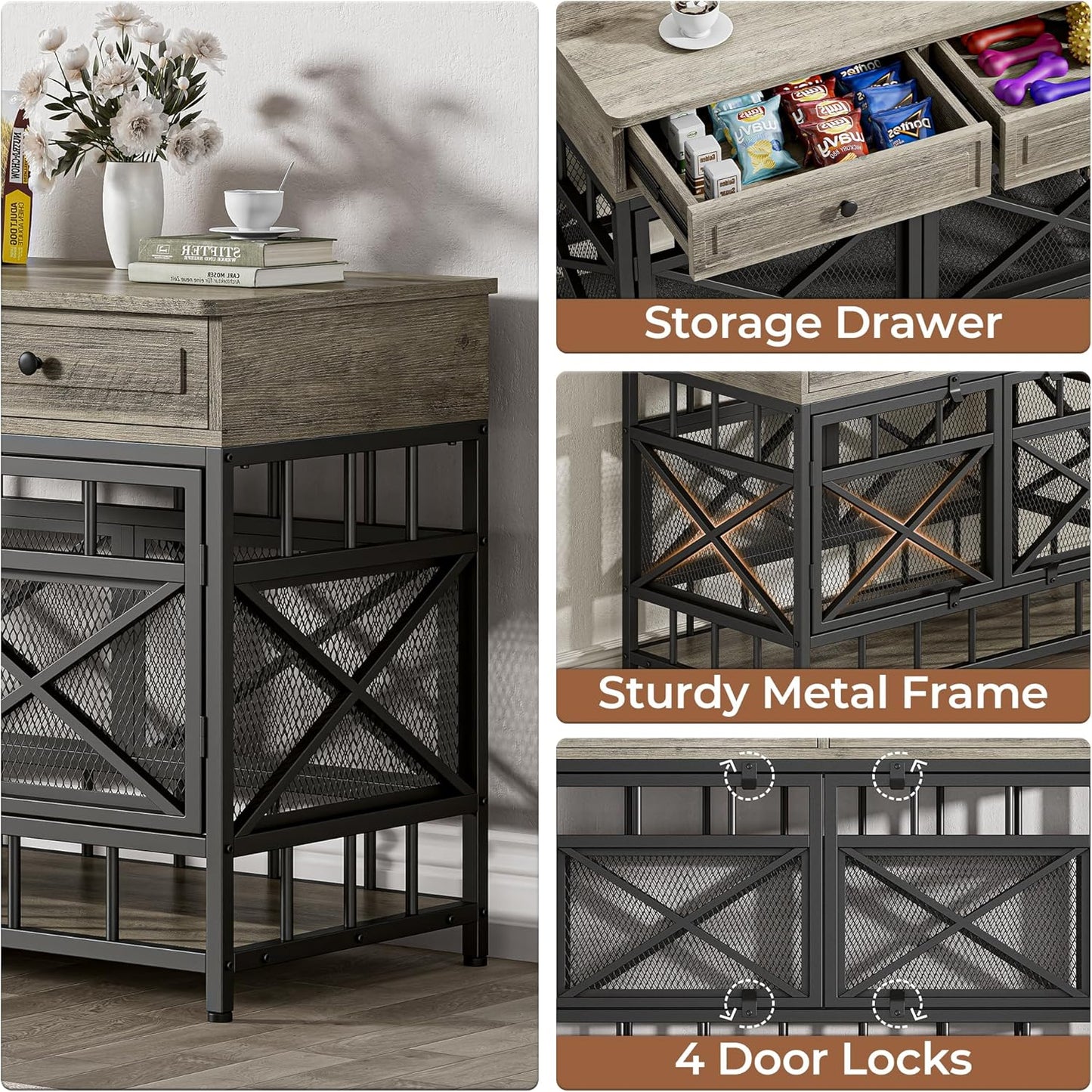 IRONCK 44 inch Large Dog Crate Furniture