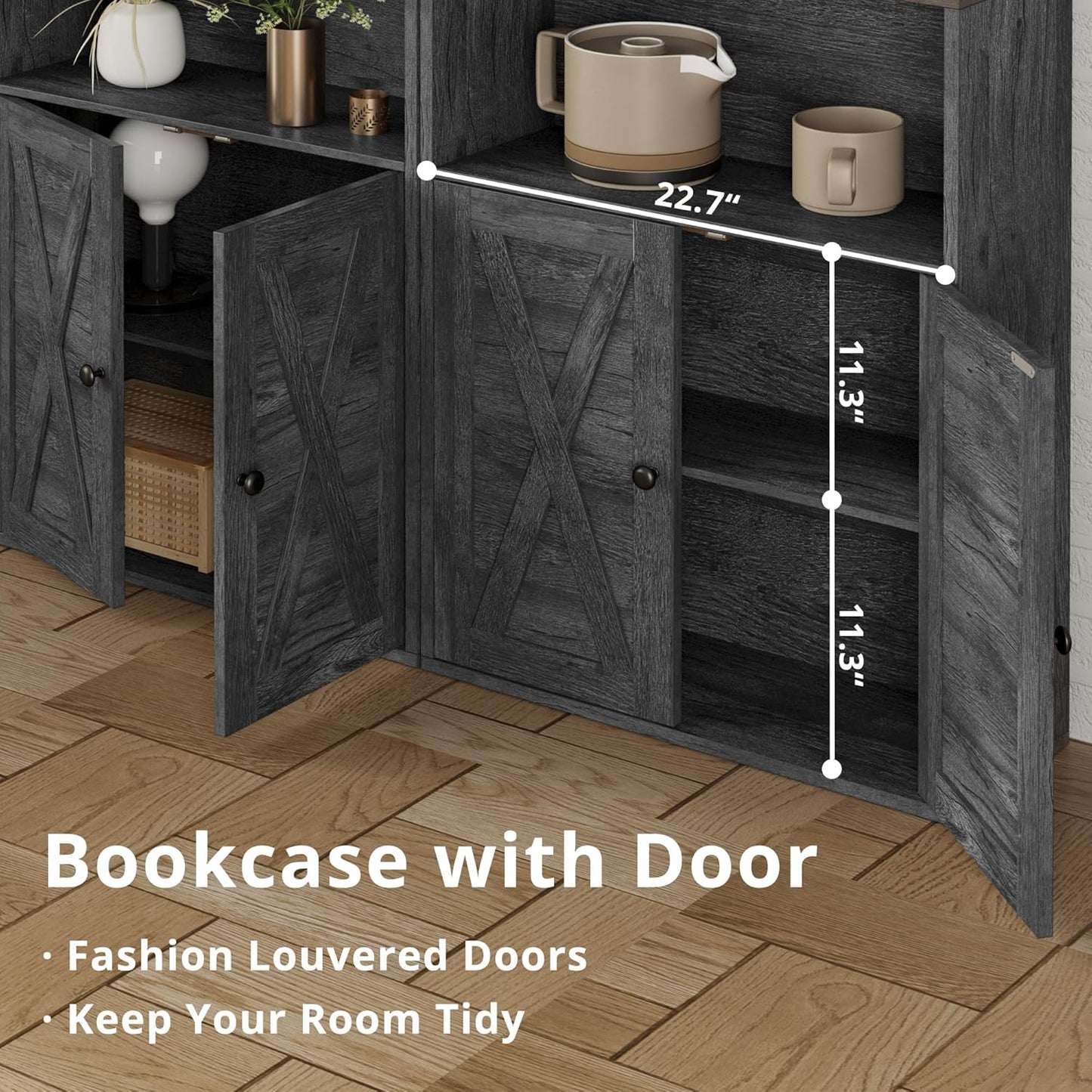 IRONCK Industrial 70 in Bookshelves and Bookcases with Doors Floor Standing 6 Shelf, Charcoal Grey