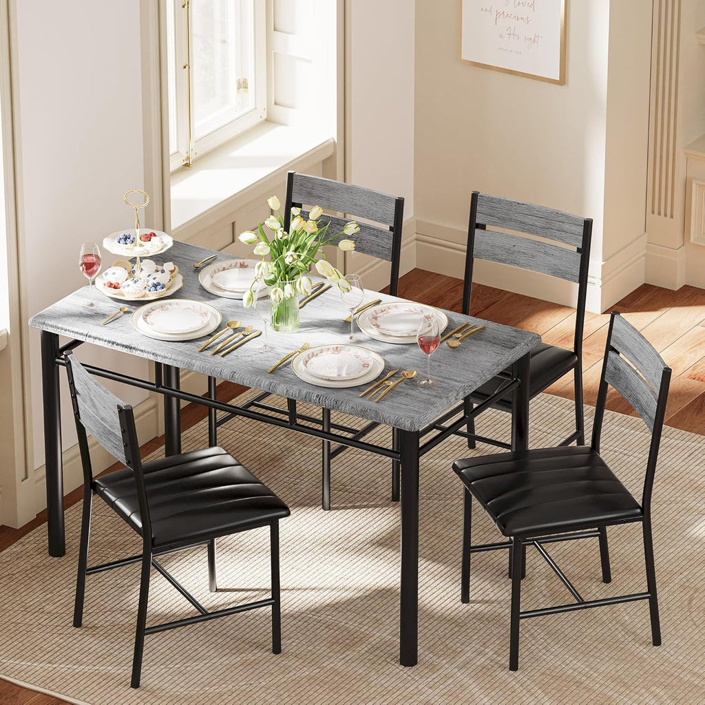 IRONCK Wood Dining Table Set, Wood Kitchen Table with Upholstered Chairs