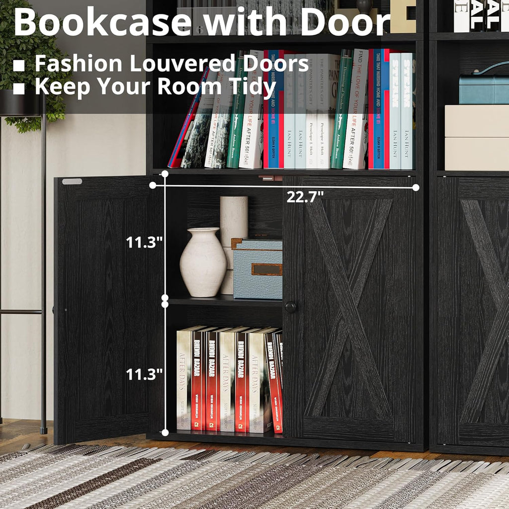 IRONCK Industrial Bookshelves and Bookcases with Doors Set of 2 Floor