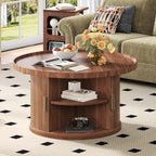 IRONCK 31.5" Round Coffee Table with Storage & Sliding Tambour Door