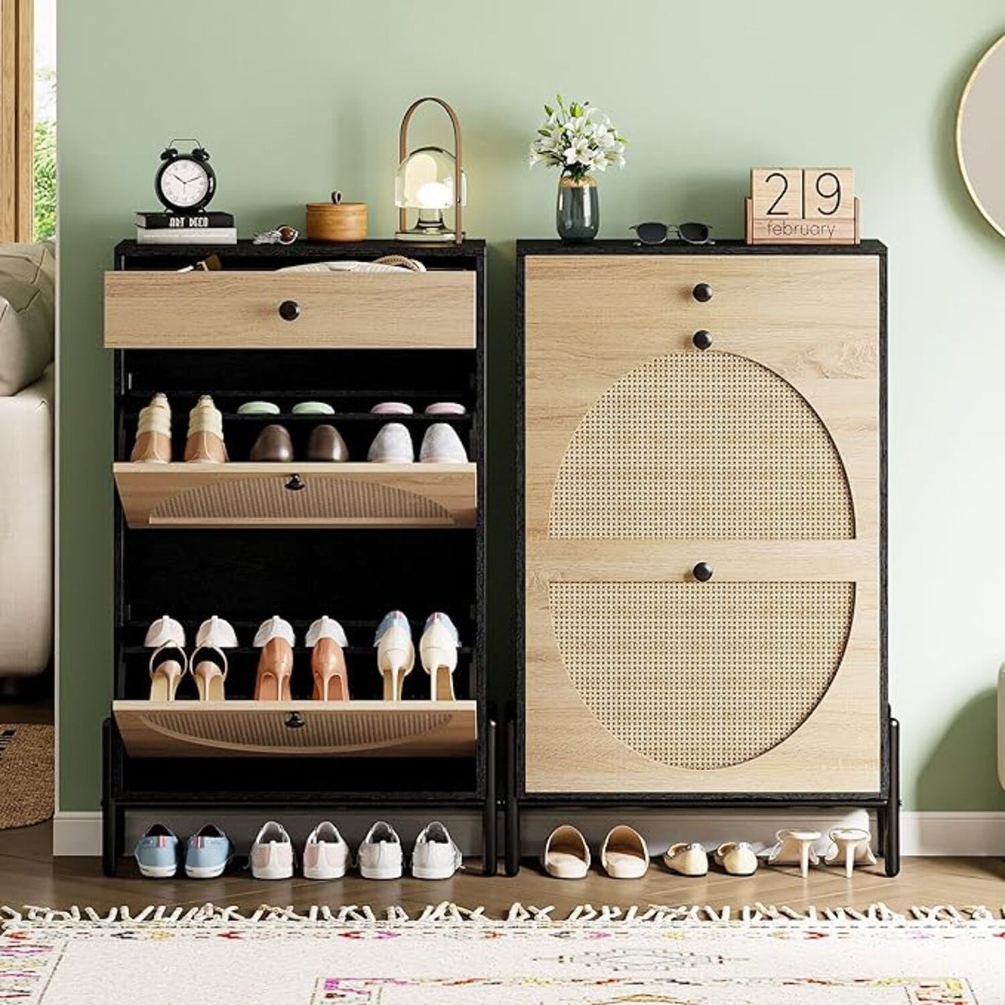 Shoe Organizer Rack with Flip Doors and Drawer