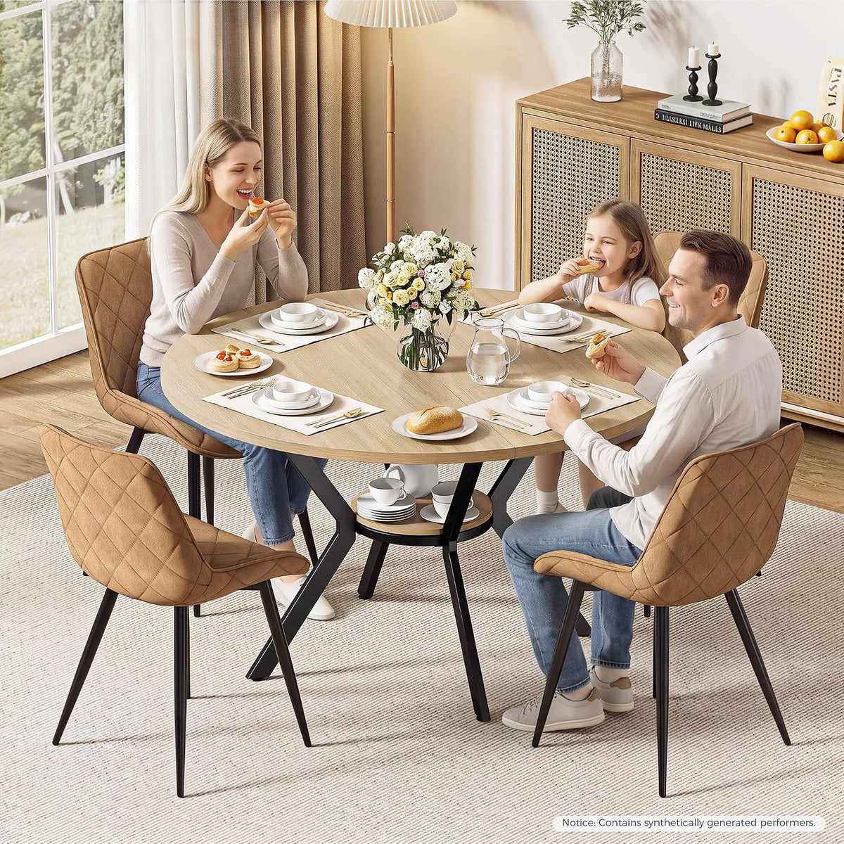 IRONCK Round Dining Table for 4, 43" Farmhouse Kitchen Table with Storage