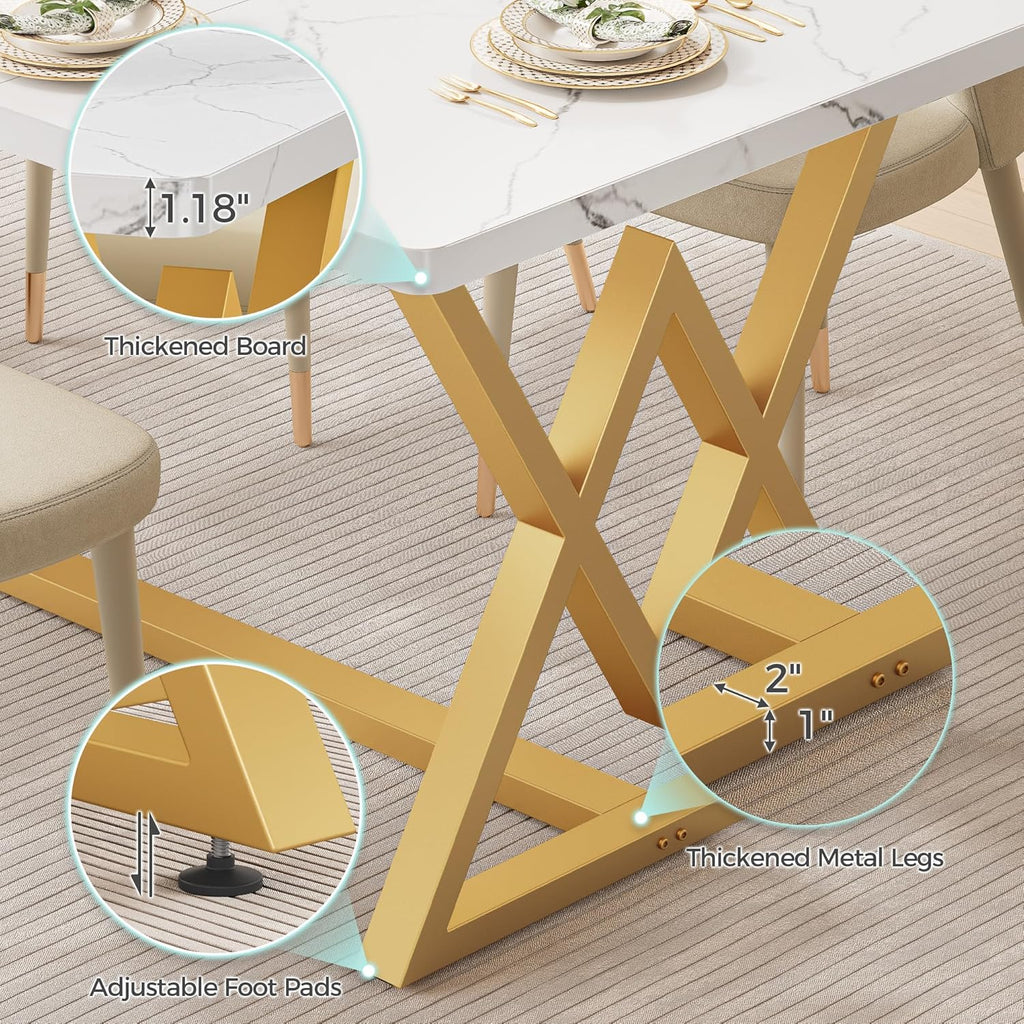 IRONCK 63" Dining Table for 4-6,  with Sturdy Metal Frame-White