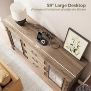 IRONCK Farmhouse TV Stand for 65 Inch TV with Outlets, Light Rustic Oak