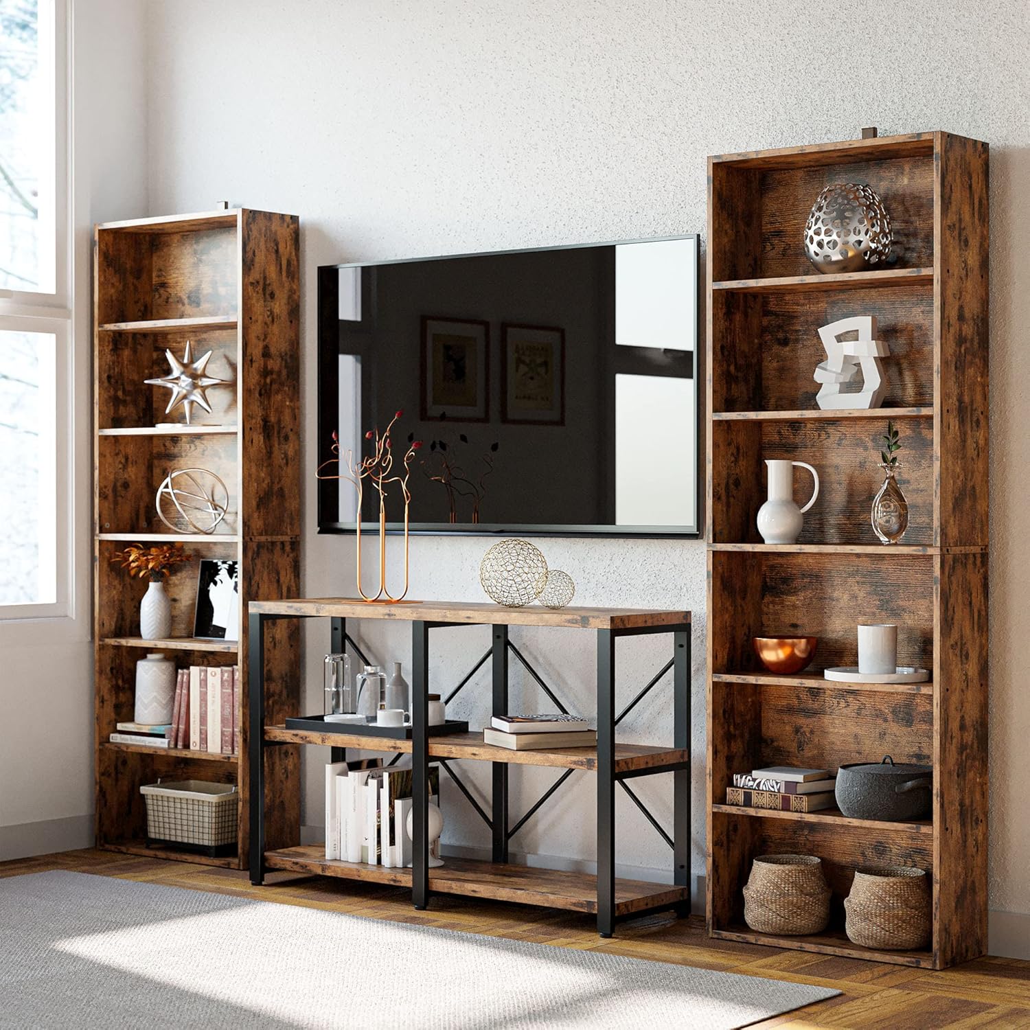 IRONCK Bookshelves and Bookcases Floor Standing 6 Tiers, Vintage Brown