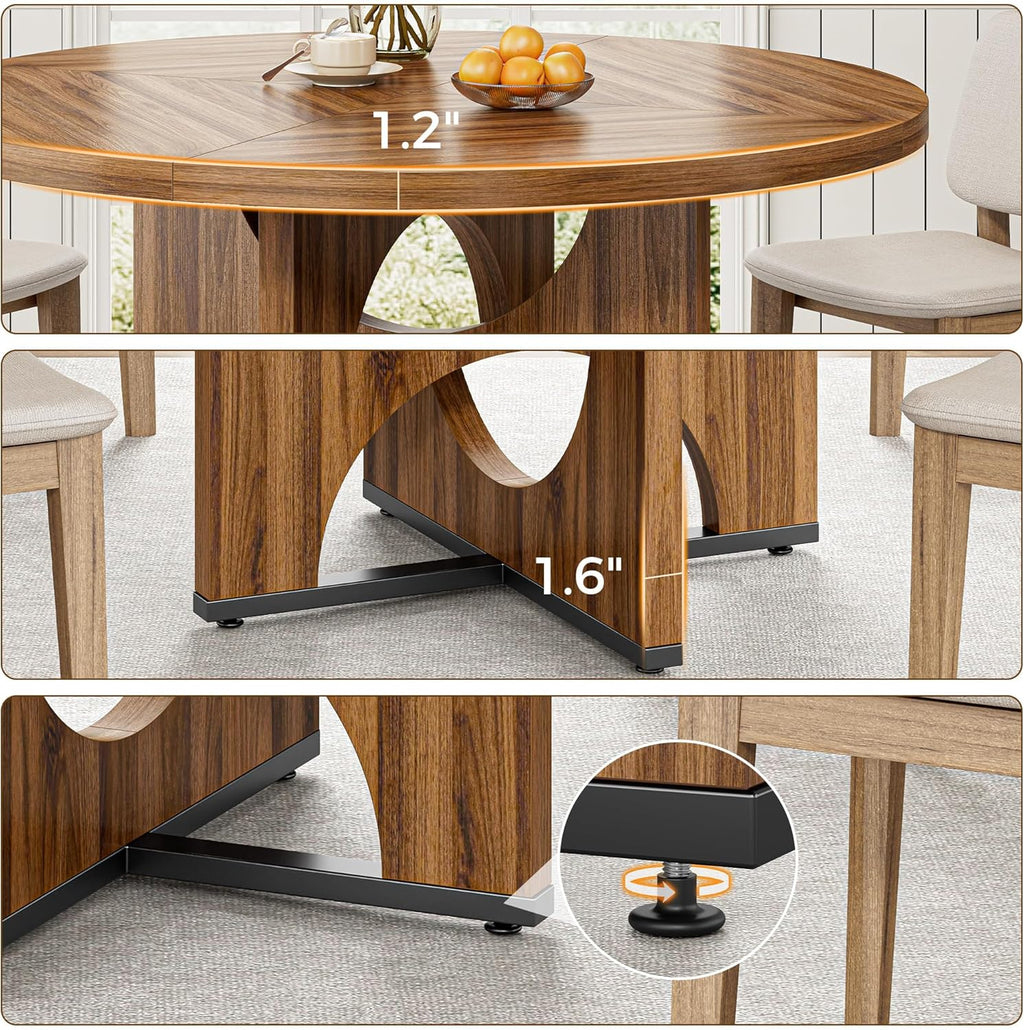 IRONCK 47.2" Wooden Round Dining Table for 4-6 People, Walnut
