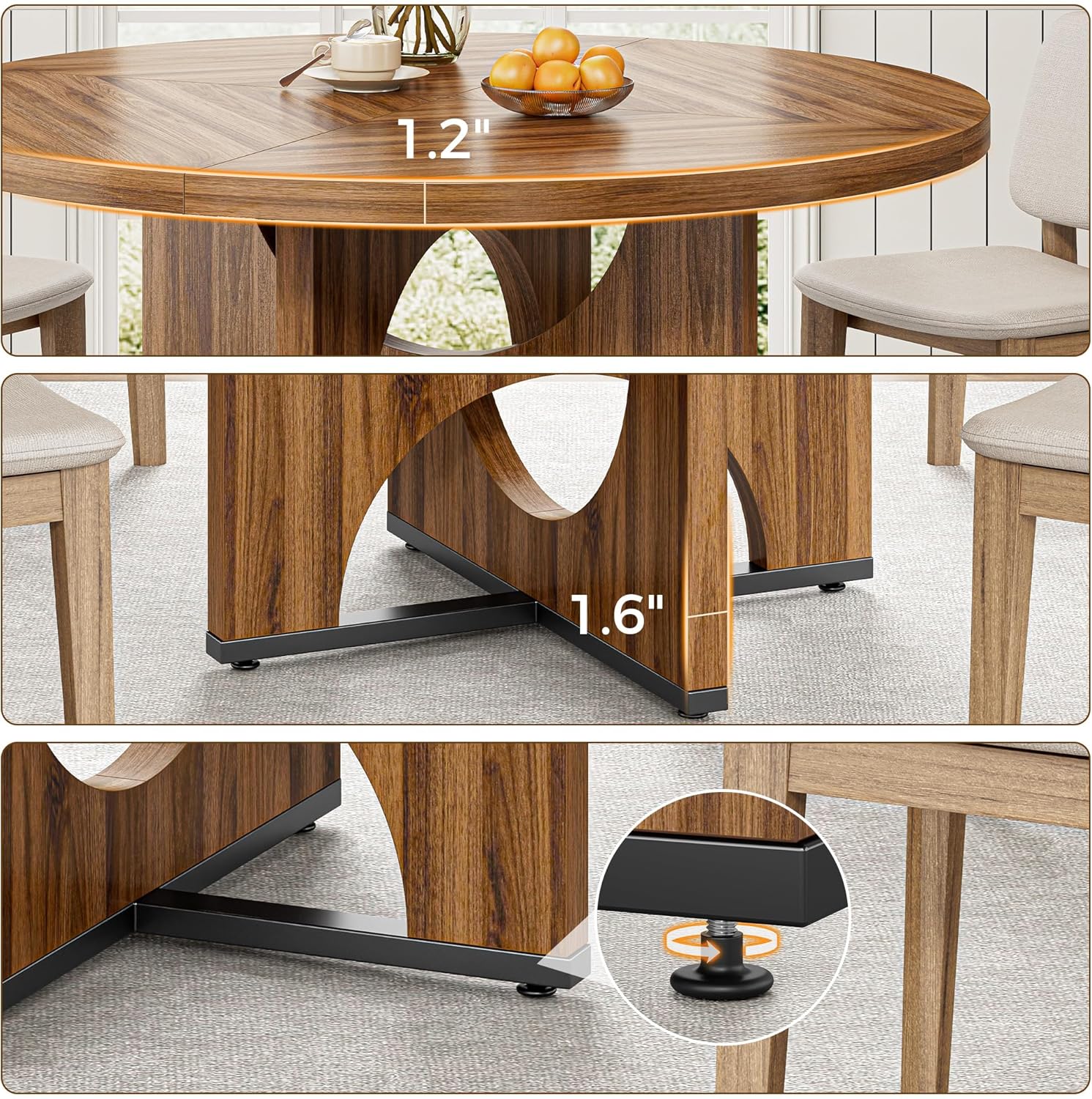 IRONCK 47.2" Wooden Round Dining Table for 4-6 People, Walnut