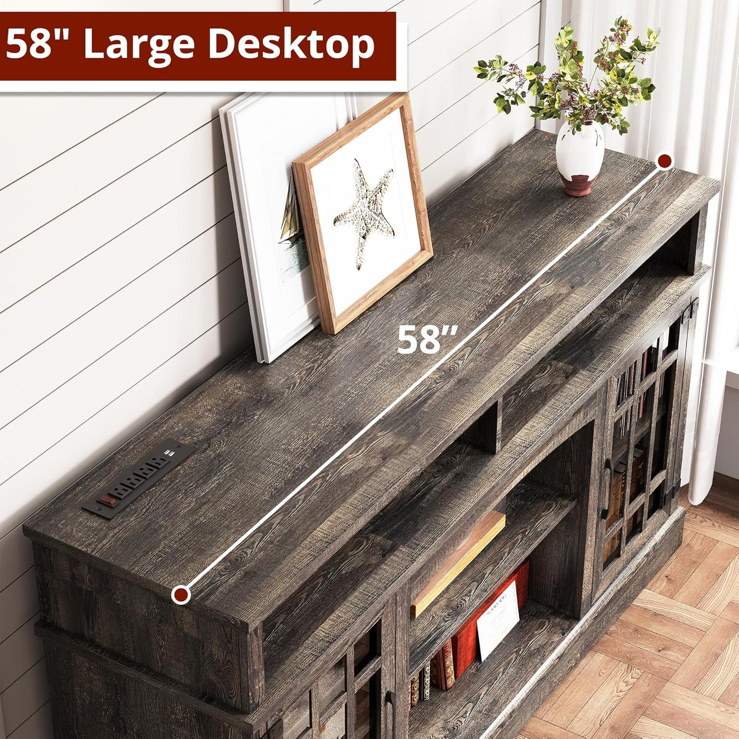 IRONCK Farmhouse TV Stand for 65 Inch TV, 32“Tall Entertainment Cente, Dark Rustic Oak