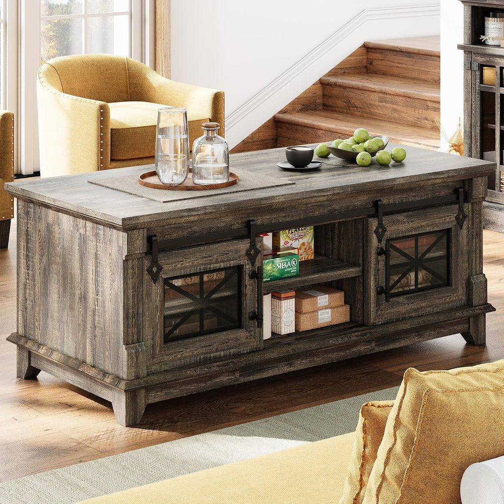 IRONCK 48'' Coffee Table with Sliding Barn Doors