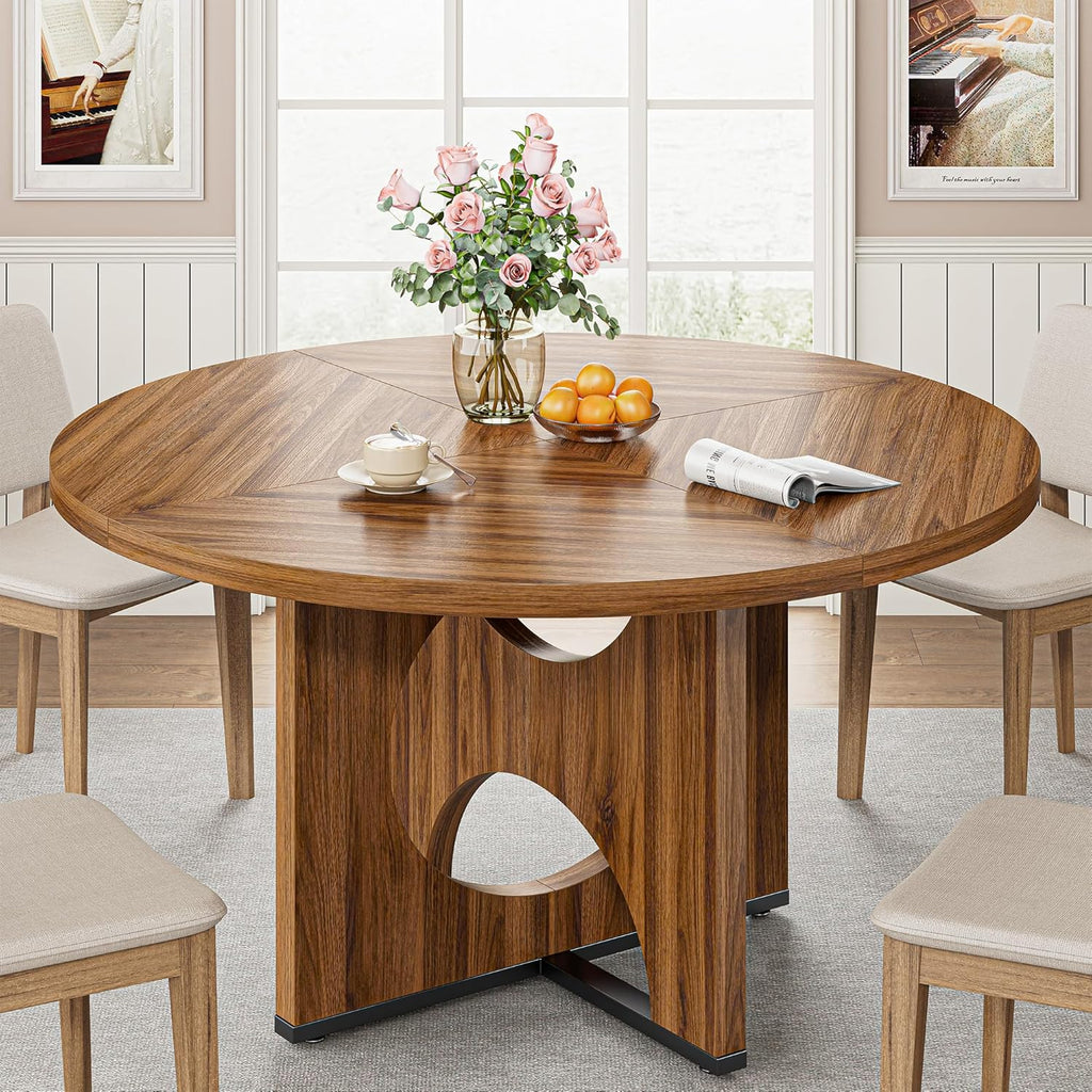 IRONCK 47.2" Wooden Round Dining Table for 4-6 People, Walnut